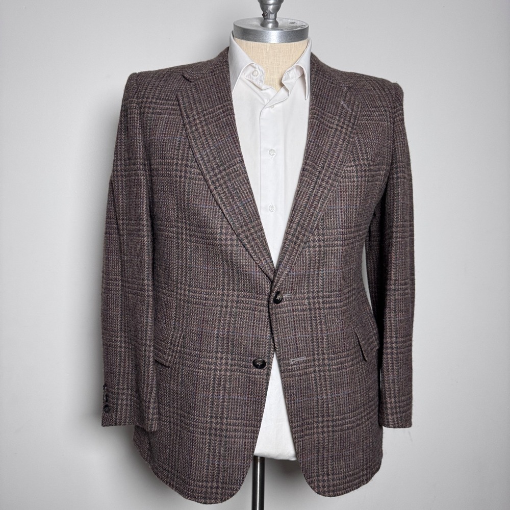 Kuppenheimer Blazer Mens 42R Brown Glen Check Wool Tweed Vintage Sport Coat